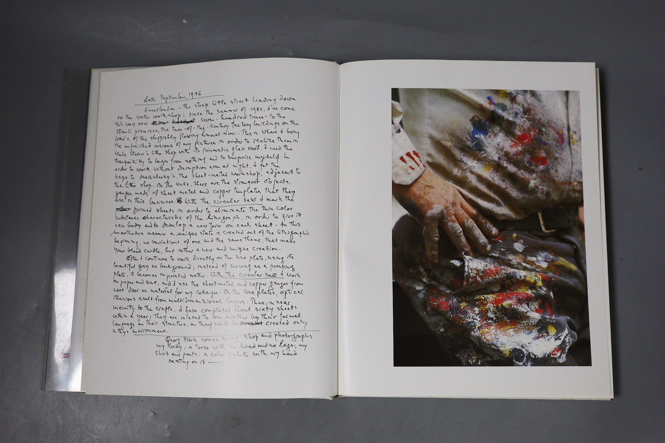 Hans Falk ‘A Year’s Work 1985-86’ catalogue, published by Edition Artefides Luzern in cloth binding with uniquely decorated acrylic dust jacket